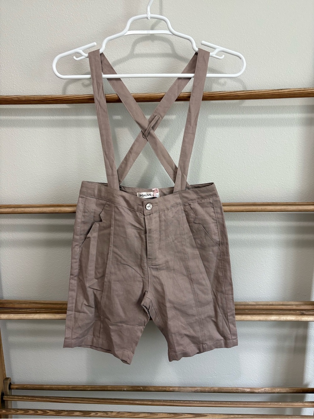 Mauve Pintuck Short Pants with Suspenders | mocha color | 8 Year